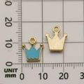 Blue enamel and gold metal crown charms set with scale ruler for jewelry DIY - Teal Crown Pendant (10995)