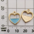 Golden heart pendants with light blue enamel and scale measurement for DIY jewelry - Blue Heart Pendant (11015)