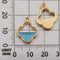 Blue enamel cloud pendant DIY jewelry charm in gold alloy with metric size scale - Blue Four-Leaf Clover Pendant (11014)