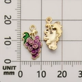 Purple grape alloy pendant DIY accessory with green leaves measured against mm ruler - Grape 8x17mm