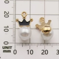 Golden alloy crown charm with white pearl and black enamel detail on scale ruler - Black Crown Pearl