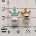 Light blue enamel crown pendant with white pearl and gold base on scale grid - Lake Blue Crown Pearl