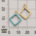 Light gold and blue enamel square alloy pendant charm with 12mm measurement scale - Lake Blue Rhombus