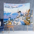 Nordic wall tapestry with Santorini blue dome print and romantic Aegean Sea landscape - 73X95CM / Santorini Aegean Sea