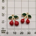 Golden cherry pendants in red and green enamel, 22mm x 18mm size on measurement scale - 3D Red Cherry