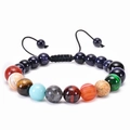 Detailansicht des Sonnensystem-Armbands mit bunten Naturstein-Planeten auf weißem Grund - Planeten-Armband 02 (Mehrfarbige Perlen)