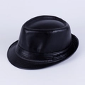 Chapeau fedora classique en similicuir noir de style britannique vintage pour hommes et femmes - 58cm / Similicuir Noir