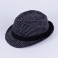 Chapeau fedora classique en laine à motif pied-de-poule noir et gris avec ruban décoratif - 58cm / Pied-de-poule Noir