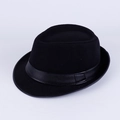 Chapeau fedora classique en feutre de laine noir pour hommes et femmes avec bande cuir - 58cm / Noir Laine avec Bande en Cuir