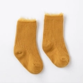 Warm yellow thickened fleece lined cotton socks for kids with vertical stripe knit texture - S 0-1 Years / Yellow