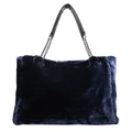 Bolso tote de piel sintética azul marino con asas de cuero y cadena plateada - Azul oscuro