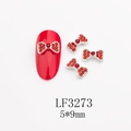 Gros plan de nœuds strass rouges pour ongles avec perles et base en alliage pour DIY - Base Argentée Strass Rouge (LF3273)