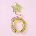 Sparkly gold sequin star headband with tinsel trim for kids Christmas party accessory - Gold
