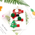 Christmas hair clips set with sequined trees and plaid fabric bows on jewelry card - 4-Piece Wooden Christmas Tree Set