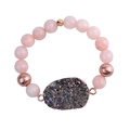 Macro detail of pink natural stone beaded bracelet with dark grey druzy geode pendant - Dark Grey Ore Style (BC64-4)