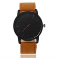 Minimalist black quartz watch for men with brown matte leather strap and red second hand - Brown Strap Black Dial