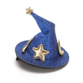 Fermaglio cappello da mago blu glitterato con decorazioni oro di luna e stelle - Blu
