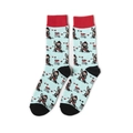 Détail de chaussettes bleu clair avec motifs pirates pixelisés et bords rouges - Taille unique / Homme Pixel Bleu Clair