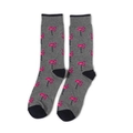 Detail of dark grey crew socks featuring pink flamingo patterns and black heel accents - One Size / Dark Grey Flamingo