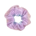 Close-up of laser fabric scrunchie with pink purple blue gradient and metallic glitter finish - Pink Purple Blue Three-color Gradient Spots (14)
