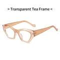 Geometric cat-eye sunglasses in transparent tea brown finish with thick frames - Champagne Frame Transparent Lens