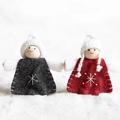Handmade felt Christmas angel dolls with wooden heads and knit hats for tree decor - Felt Gnome with Wood Button (3)