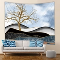 Arazzo bohémien con albero dorato e montagne blu astratte per decorazione murale - 73X95CM (Tessuto spazzolato) / Albero della fortuna dorato sulla montagna di marmo (GT103004) / GT103004