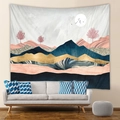 Dettaglio di arazzo montano con texture in oro, alberi rossi e luna per decoro pareti - 73X95CM (Tessuto spazzolato) / Paesaggio astratto blu navy e foglia d'oro (GT103016) / GT103016