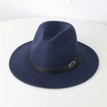 Klassischer dunkelblauer Wollfilzhut mit schwarzem Lederband und silberner Schnalle - S (54-56 cm) / Marineblau