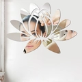 3D lotus self-adhesive mirror wall stickers made of reflective acrylic for home decor - Silver