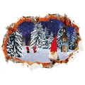 3D winter gnome wall sticker with snowy pines and cozy cabins for Christmas decor - 50x70cm