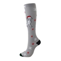 Gray Christmas compression socks with Dalmatians and snowflake patterns in a long style - Grey Christmas Puppy