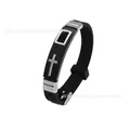 Adjustable black silicone men's bracelet with a silver religious cross design - Black Silver Cross