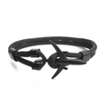 Minimalist black paracord bracelet with a black metal airplane clasp on a white background - Black (Dual Hole-05)