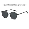 Elegant round black metal frame sunglasses with dark grey lenses and minimalist temples - Black Frame Black Grey Lens