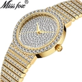 Luxury gold women's watch featuring crystal encrusted dial and linked bracelet strap - Gold