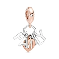 Detail of rose gold and silver charm pendant featuring FAMILY letters and heart - Family Letter Heart Style (CUT166)