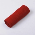 Solid red voile scarf with textured frayed edges shown in a rolled professional display - Wine Red