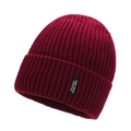 Thick ribbed knit beanie in deep wine red featuring a woven DZMY sport lifestyle label - One Size / Red