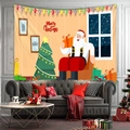 Detail of Christmas wall tapestry featuring Santa Claus and tree over a cozy living room sofa - 73X95CM (Brushed Fabric) / Orange Santa