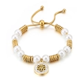 Adjustable golden stainless steel tree of life bracelet with white pearls and rhinestones - Gold (KB116009-K)