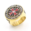 Anello vintage da uomo in acciaio inossidabile dorato con croce di Malta rossa e incisione - US 7 / Oro Bicolore Inverso (07202)