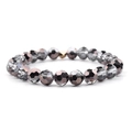 Elastic beaded bracelet with faceted dark grey glass crystals and gold accents - Dark Gray & Gold