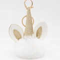 Llavero de unicornio con pompón blanco y cuerno dorado de lentejuelas para bolsos - Llavero Dorado / Blanco