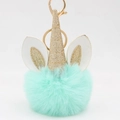 Llavero de pompón de unicornio de felpa verde menta con cuerno dorado y cierre de metal - Llavero Dorado / Verde Menta