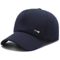 Men's navy blue baseball cap with ear protection and classic metal side plate - Adjustable / Navy Blue