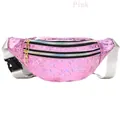 Pink kaleidoscope holographic fanny pack with three zipper layers and adjustable strap - Pink Kaleidoscope