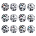 Set of 12 S925 sterling silver birthstone charms with monthly name engravings and gems - One Set (12 Pcs)