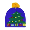 Detail of blue knitted Christmas hat with LED lights, pom-pom, and ON/OFF switch button - 56-60cm / Blue Gift(ZZM61)