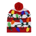 Detail view of the ON/OFF power button and built-in LED lights on the knit Christmas hat - 56-60cm / Red Lights(ZZM61)